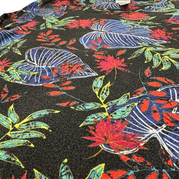 CHICOS Black Tropical Floral Rayon Blend 3/4 Sleeve Top Size Large (2) Pullover - Picture 10 of 11